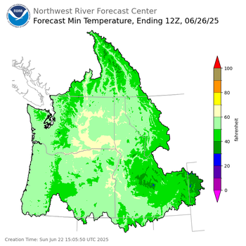 Day 4 (Wednesday): Min Temperature Forecast ending Thursday, June 26 at 5 am PDT