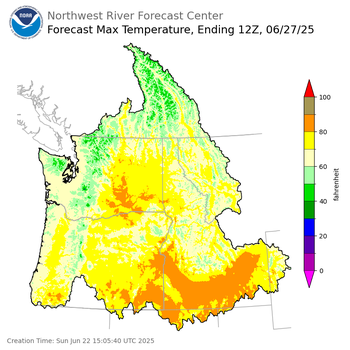 Day 5 (Thursday): Max Temperature Forecast ending Friday, June 27 at 5 am PDT