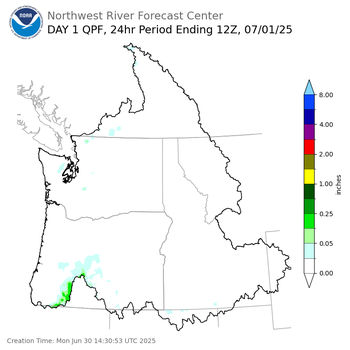 Day 1 (Monday): Precipitation Forecast ending Tuesday, July 1 at 5 am PDT