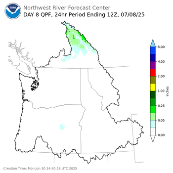 Day 8 (Monday): Precipitation Forecast ending Tuesday, July 8 at 5 am PDT