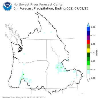 Day 2 (Tuesday): 6 Hourly Precipitation Forecast  ending Tuesday, July 1 at 5 pm PDT
