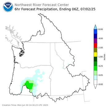 Day 2 (Tuesday): 6 Hourly Precipitation Forecast  ending Tuesday, July 1 at 11 pm PDT