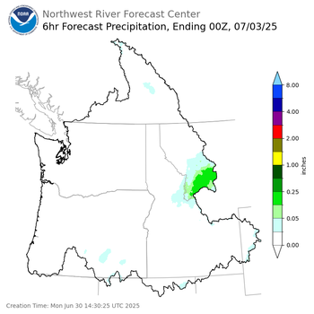 Day 3 (Wednesday): 6 Hourly Precipitation Forecast  ending Wednesday, July 2 at 5 pm PDT