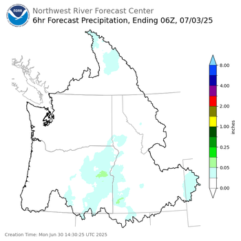 Day 3 (Wednesday): 6 Hourly Precipitation Forecast  ending Wednesday, July 2 at 11 pm PDT