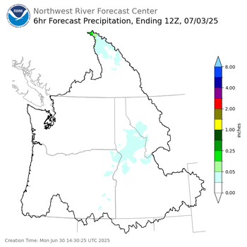 Day 3 (Wednesday): 6 Hourly Precipitation Forecast  ending Thursday, July 3 at 5 am PDT