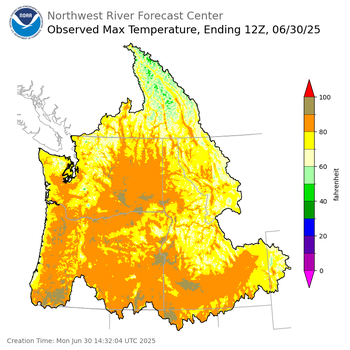 Maximum Temperatures ending Sunday, June 29 at 9 pm PDT