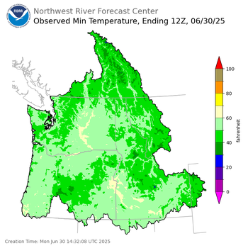 Minimum Temperatures ending Monday, June 30 at 5 am PDT