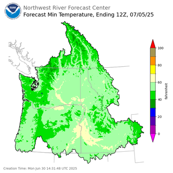 Day 5 (Friday): Min Temperature Forecast ending Saturday, July 5 at 5 am PDT