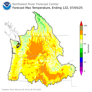 Day 5 (Friday): Max Temperature Forecast ending Saturday, July 5 at 5 am PDT