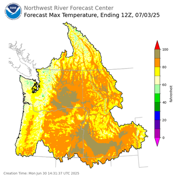 Day 3 (Wednesday): Max Temperature Forecast ending Thursday, July 3 at 5 am PDT