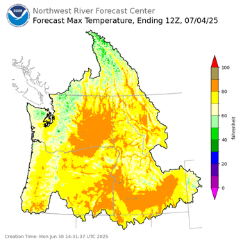 Day 4 (Thursday): Max Temperature Forecast ending Friday, July 4 at 5 am PDT