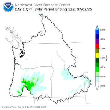 Day 1 (Tuesday): Precipitation Forecast ending Wednesday, July 2 at 5 am PDT