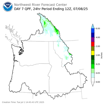 Day 7 (Monday): Precipitation Forecast ending Tuesday, July 8 at 5 am PDT