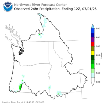 Observed Precipitation ending Tuesday, July 1 at 5 am PDT