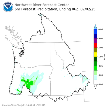Day 1 (Tuesday): 6 Hourly Precipitation Forecast ending Tuesday, July 1 at 11 pm PDT
