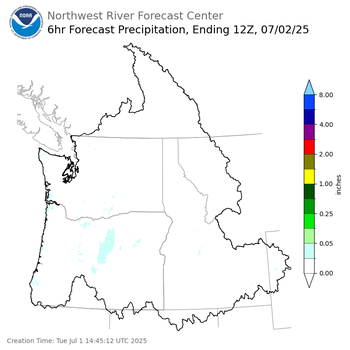 Day 1 (Tuesday): 6 Hourly Precipitation Forecast ending Wednesday, July 2 at 5 am PDT