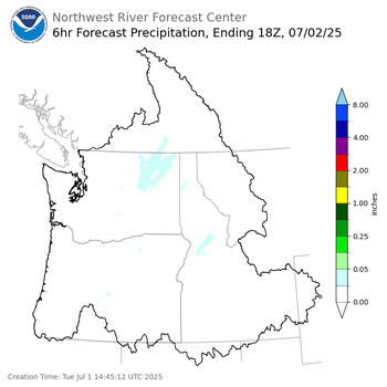 Day 2 (Wednesday): 6 Hourly Precipitation Forecast  ending Wednesday, July 2 at 11 am PDT