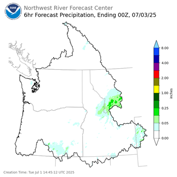 Day 2 (Wednesday): 6 Hourly Precipitation Forecast  ending Wednesday, July 2 at 5 pm PDT