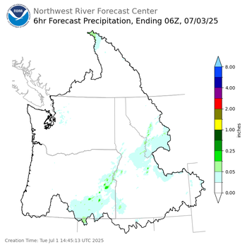 Day 2 (Wednesday): 6 Hourly Precipitation Forecast  ending Wednesday, July 2 at 11 pm PDT