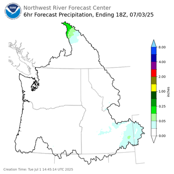 Day 3 (Thursday): 6 Hourly Precipitation Forecast  ending Thursday, July 3 at 11 am PDT