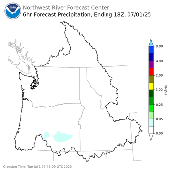 Day 1 (Tuesday): 6 Hourly Precipitation Forecast ending Tuesday, July 1 at 11 am PDT