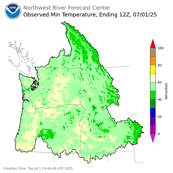 Minimum Temperatures ending Tuesday, July 1 at 5 am PDT