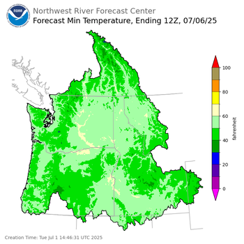 Day 5 (Saturday): Min Temperature Forecast ending Sunday, July 6 at 5 am PDT
