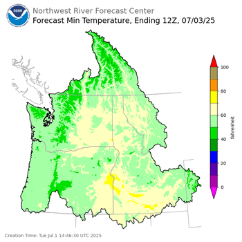 Day 2 (Wednesday): Min Temperature Forecast ending Thursday, July 3 at 5 am PDT