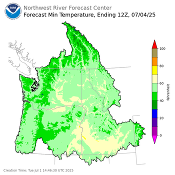 Day 3 (Thursday): Min Temperature Forecast ending Friday, July 4 at 5 am PDT