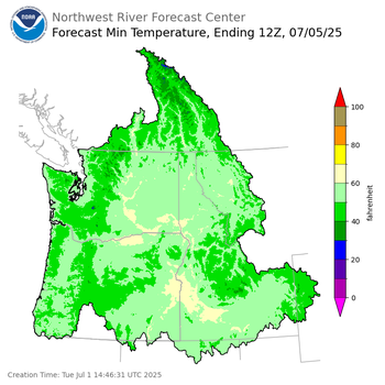 Day 4 (Friday): Min Temperature Forecast ending Saturday, July 5 at 5 am PDT
