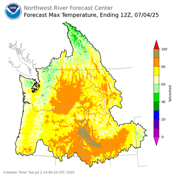 Day 3 (Thursday): Max Temperature Forecast ending Friday, July 4 at 5 am PDT