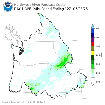 Day 1 (Wednesday): Precipitation Forecast ending Thursday, July 3 at 5 am PDT