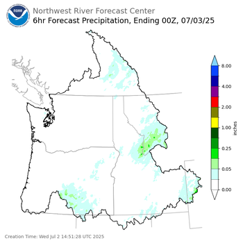 Day 1 (Wednesday): 6 Hourly Precipitation Forecast ending Wednesday, July 2 at 5 pm PDT