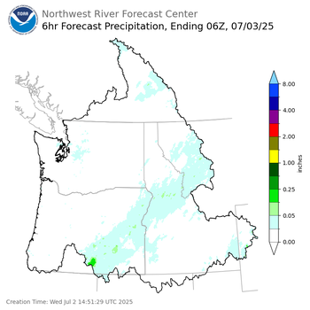 Day 1 (Wednesday): 6 Hourly Precipitation Forecast ending Wednesday, July 2 at 11 pm PDT