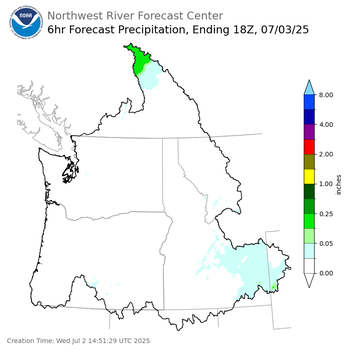 Day 2 (Thursday): 6 Hourly Precipitation Forecast  ending Thursday, July 3 at 11 am PDT