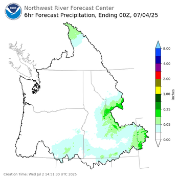Day 2 (Thursday): 6 Hourly Precipitation Forecast  ending Thursday, July 3 at 5 pm PDT