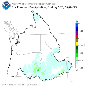 Day 2 (Thursday): 6 Hourly Precipitation Forecast  ending Thursday, July 3 at 11 pm PDT