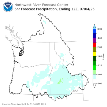 Day 2 (Thursday): 6 Hourly Precipitation Forecast  ending Friday, July 4 at 5 am PDT