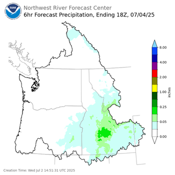 Day 3 (Friday): 6 Hourly Precipitation Forecast  ending Friday, July 4 at 11 am PDT