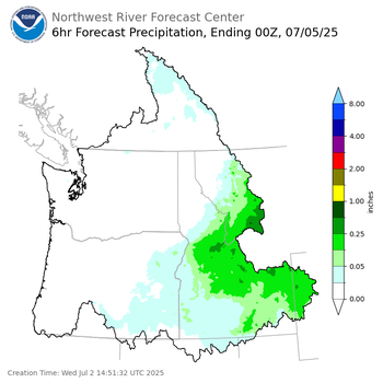 Day 3 (Friday): 6 Hourly Precipitation Forecast  ending Friday, July 4 at 5 pm PDT