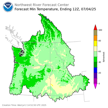 Day 2 (Thursday): Min Temperature Forecast ending Friday, July 4 at 5 am PDT