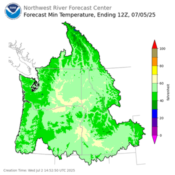 Day 3 (Friday): Min Temperature Forecast ending Saturday, July 5 at 5 am PDT