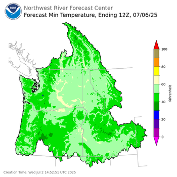 Day 4 (Saturday): Min Temperature Forecast ending Sunday, July 6 at 5 am PDT