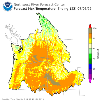 Day 5 (Sunday): Max Temperature Forecast ending Monday, July 7 at 5 am PDT