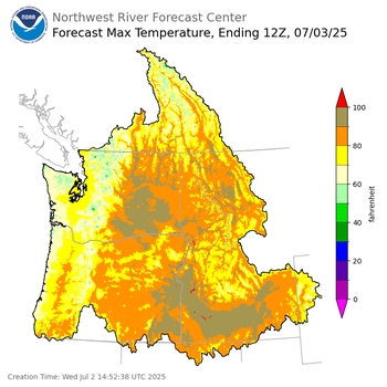 Day 1 (Wednesday): Max Temperature Forecast ending Thursday, July 3 at 5 am PDT