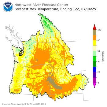 Day 2 (Thursday): Max Temperature Forecast ending Friday, July 4 at 5 am PDT