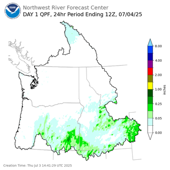 Day 1 (Thursday): Precipitation Forecast ending Friday, July 4 at 5 am PDT