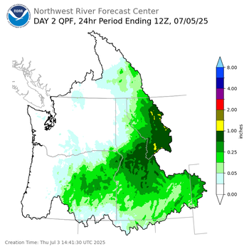 Day 2 (Friday): Precipitation Forecast ending Saturday, July 5 at 5 am PDT