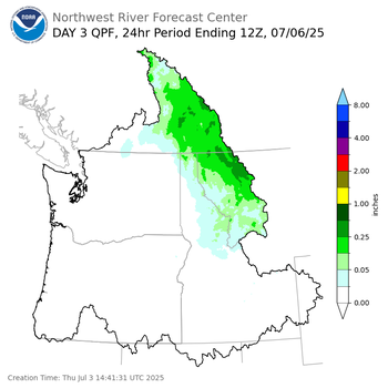 Day 3 (Saturday): Precipitation Forecast ending Sunday, July 6 at 5 am PDT