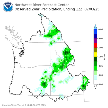 Observed Precipitation ending Thursday, July 3 at 5 am PDT